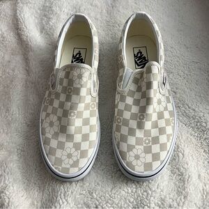Floral checker slip on vans